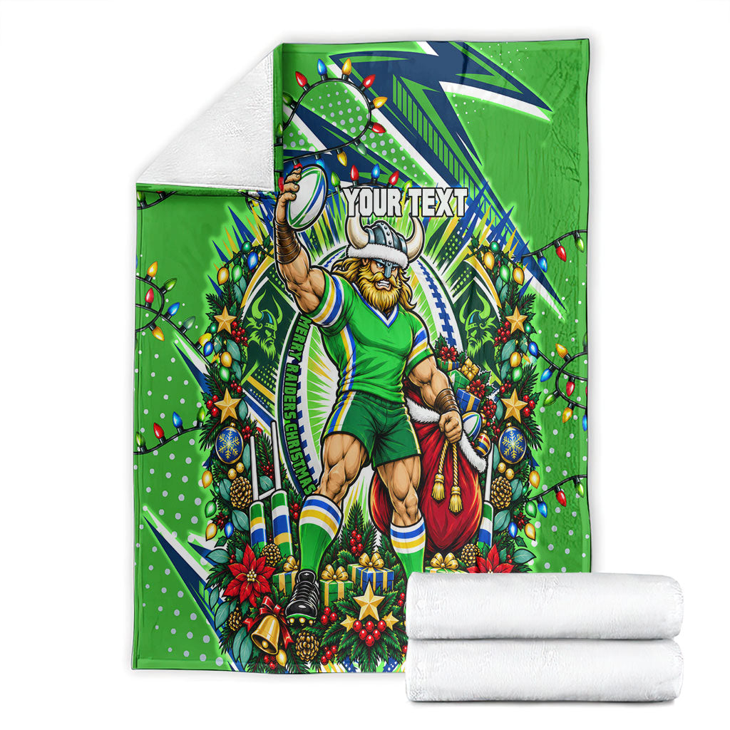 Personalized Canberra Raiders Rugby Christmas Blanket Holiday Mascot Graphic Art Festive Lights Bow