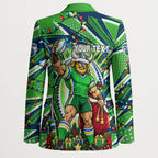 Personalized Canberra Raiders Rugby Christmas Blazer Holiday Mascot Graphic Art Festive Lights Bow