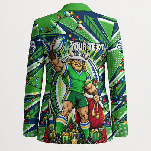 Personalized Canberra Raiders Rugby Christmas Blazer Holiday Mascot Graphic Art Festive Lights Bow