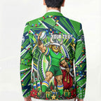 Personalized Canberra Raiders Rugby Christmas Blazer Holiday Mascot Graphic Art Festive Lights Bow