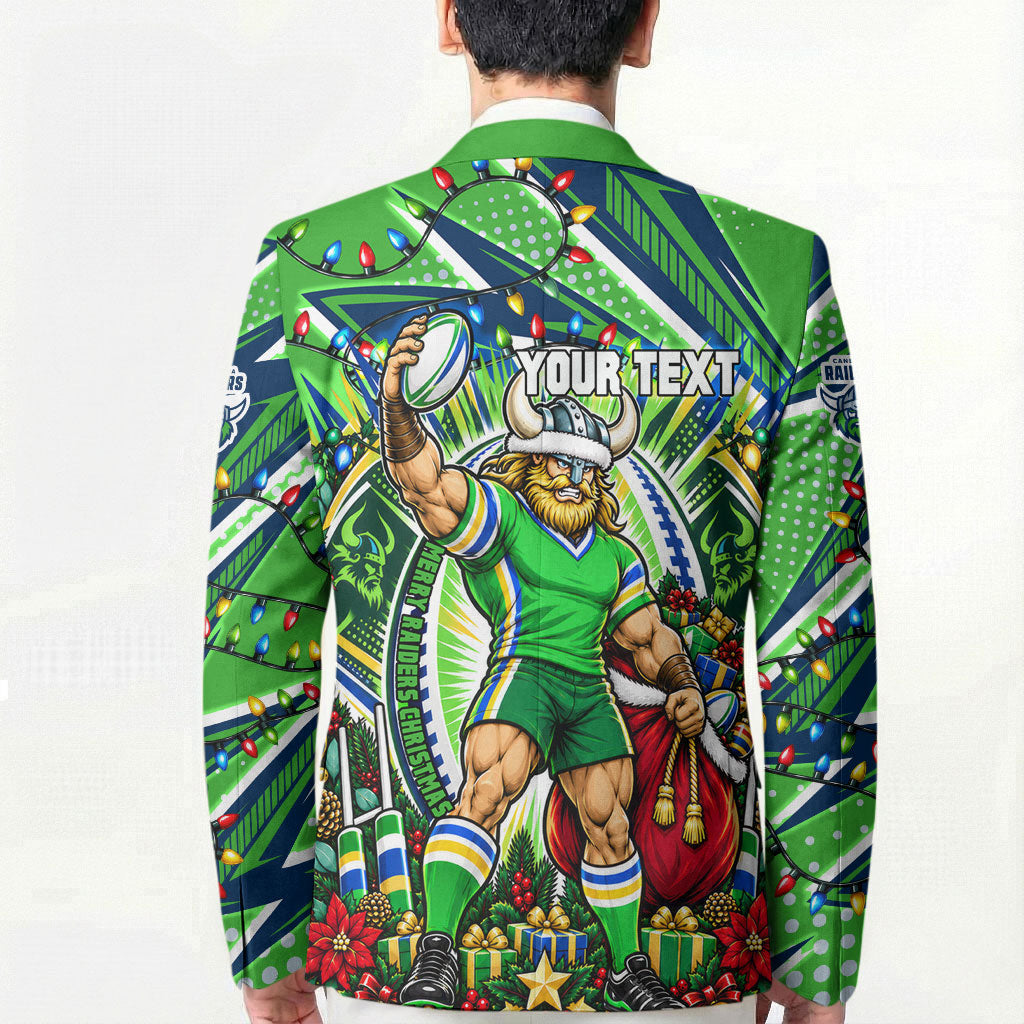 Personalized Canberra Raiders Rugby Christmas Blazer Holiday Mascot Graphic Art Festive Lights Bow