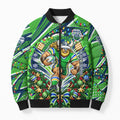 Personalized Canberra Raiders Rugby Christmas Bomber Puffer Jacket Holiday Mascot Graphic Art Festive Lights Bow