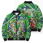 Personalized Canberra Raiders Rugby Christmas Bomber Puffer Jacket Holiday Mascot Graphic Art Festive Lights Bow