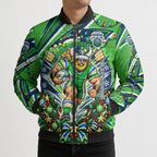 Personalized Canberra Raiders Rugby Christmas Bomber Puffer Jacket Holiday Mascot Graphic Art Festive Lights Bow