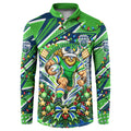 Personalized Canberra Raiders Rugby Christmas Button Sweatshirt Holiday Mascot Graphic Art Festive Lights Bow