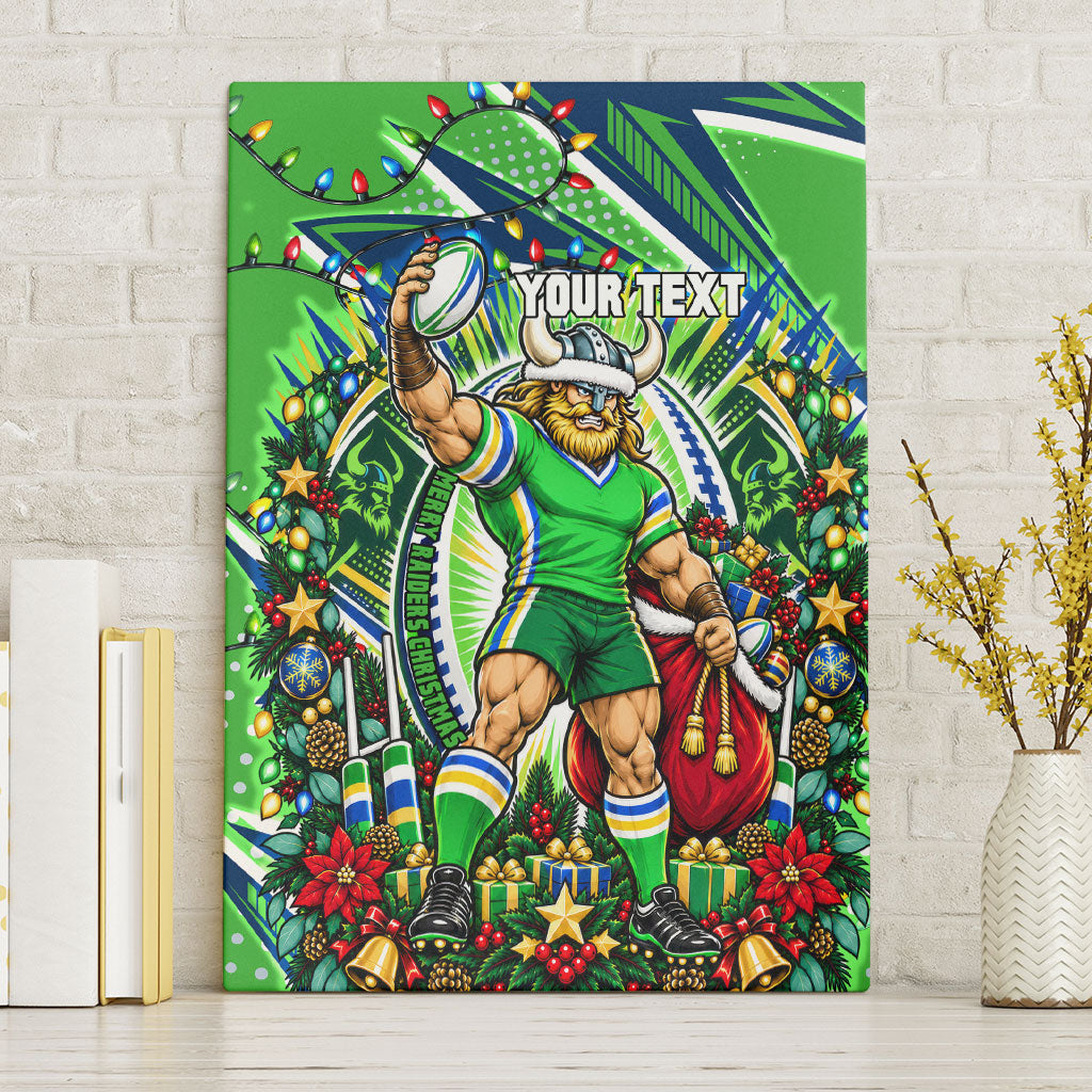 Personalized Canberra Raiders Rugby Christmas Canvas Wall Art Holiday Mascot Graphic Art Festive Lights Bow