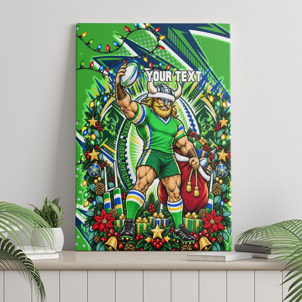 Personalized Canberra Raiders Rugby Christmas Canvas Wall Art Holiday Mascot Graphic Art Festive Lights Bow
