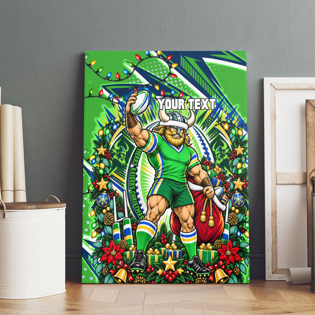 Personalized Canberra Raiders Rugby Christmas Canvas Wall Art Holiday Mascot Graphic Art Festive Lights Bow