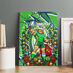 Personalized Canberra Raiders Rugby Christmas Canvas Wall Art Holiday Mascot Graphic Art Festive Lights Bow