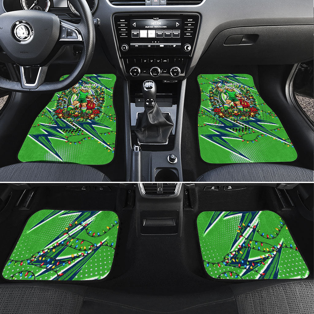 Personalized Canberra Raiders Rugby Christmas Car Mats Holiday Mascot Graphic Art Festive Lights Bow