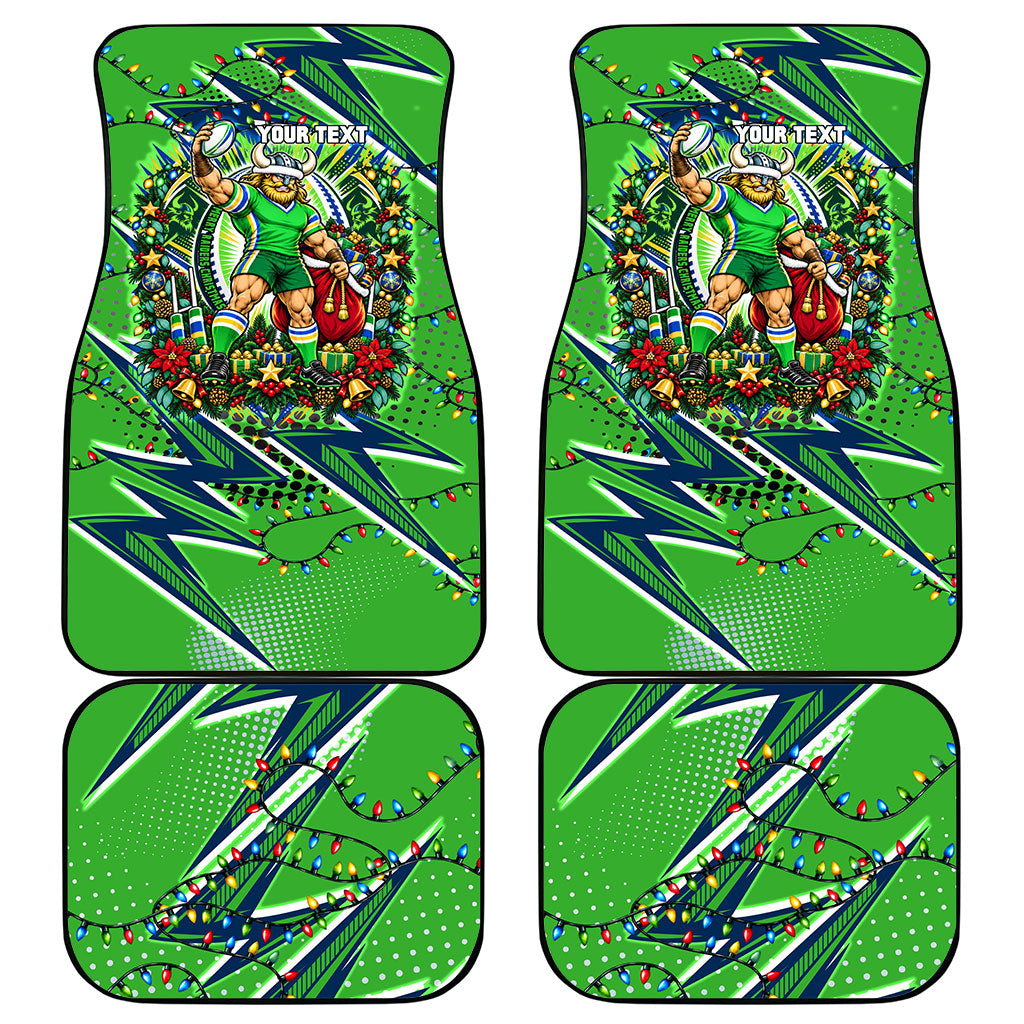 Personalized Canberra Raiders Rugby Christmas Car Mats Holiday Mascot Graphic Art Festive Lights Bow