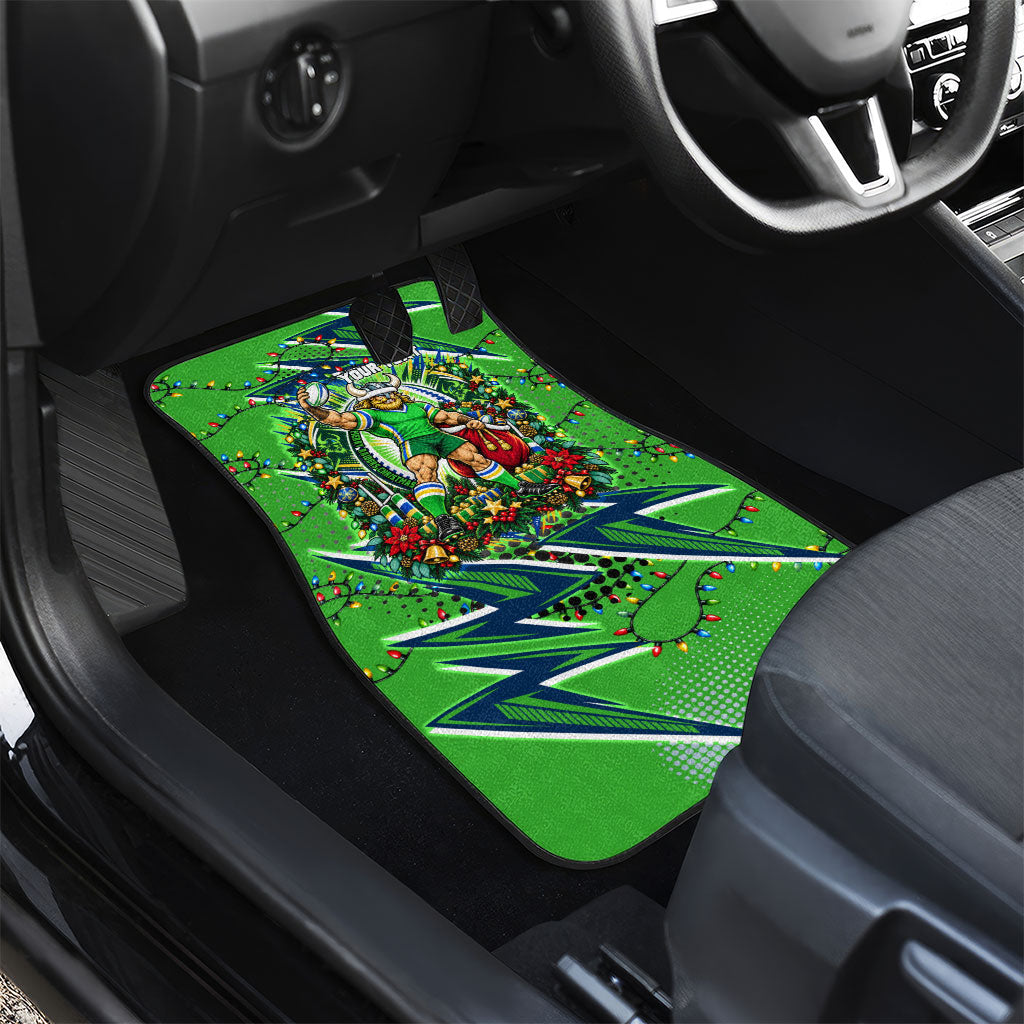 Personalized Canberra Raiders Rugby Christmas Car Mats Holiday Mascot Graphic Art Festive Lights Bow