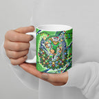 Personalized Canberra Raiders Rugby Christmas Ceramic Mug Holiday Mascot Graphic Art Festive Lights Bow