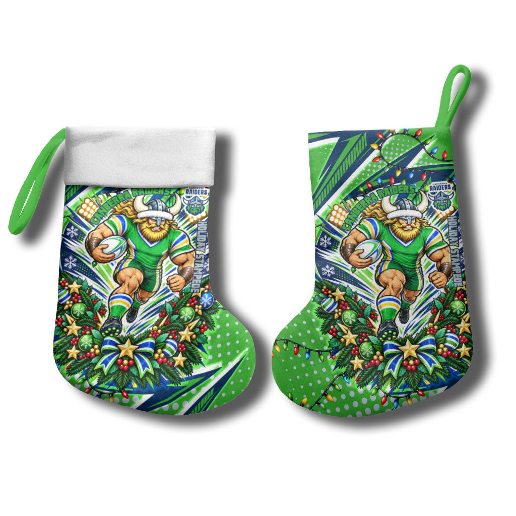 Canberra Raiders Rugby Christmas Stocking Holiday Mascot Graphic Art Festive Lights Bow