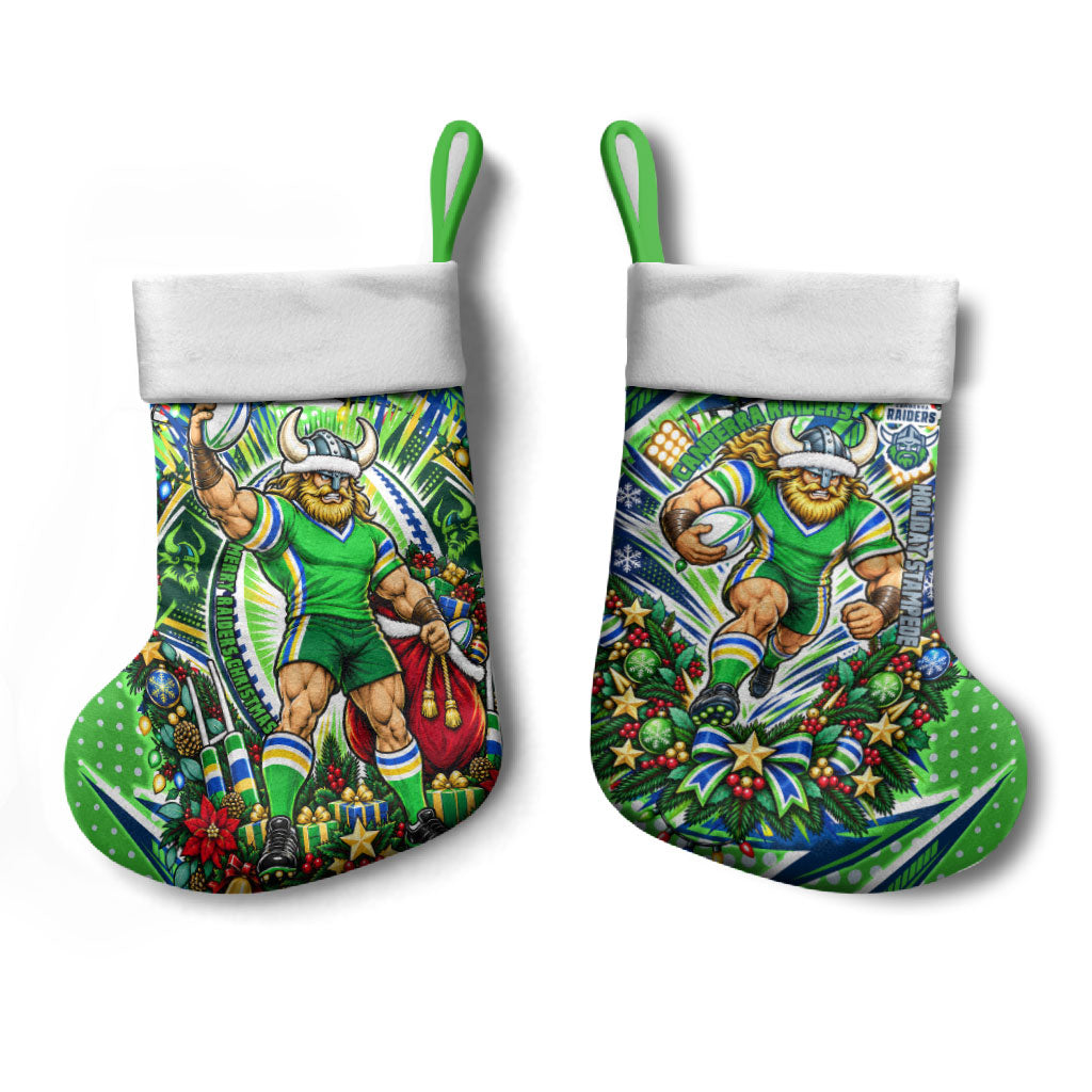 Canberra Raiders Rugby Christmas Stocking Holiday Mascot Graphic Art Festive Lights Bow
