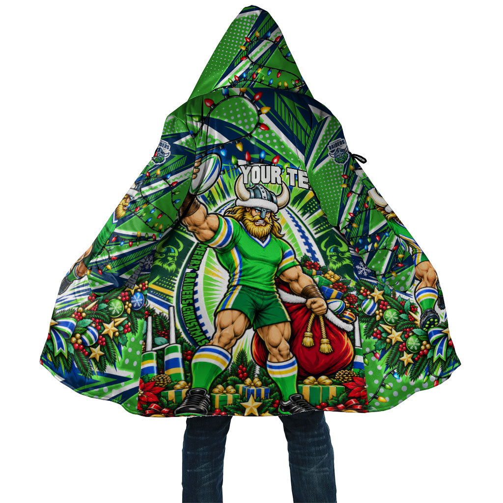 Personalized Canberra Raiders Rugby Christmas Cloak Holiday Mascot Graphic Art Festive Lights Bow