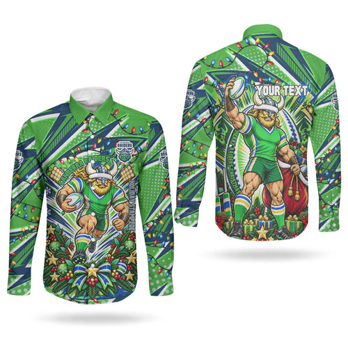 Personalized Canberra Raiders Rugby Christmas Couples Matching Off The Shoulder Long Sleeve Dress and Long Sleeve Button Shirt Holiday Mascot Graphic Art Festive Lights Bow