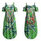 Personalized Canberra Raiders Rugby Christmas Couples Matching Summer Maxi Dress and Long Sleeve Button Shirt Holiday Mascot Graphic Art Festive Lights Bow