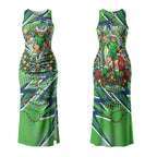 Personalized Canberra Raiders Rugby Christmas Couples Matching Tank Maxi Dress and Hawaiian Shirt Holiday Mascot Graphic Art Festive Lights Bow