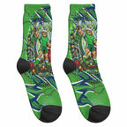Personalized Canberra Raiders Rugby Christmas Crew Socks Holiday Mascot Graphic Art Festive Lights Bow