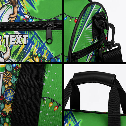 Personalized Canberra Raiders Rugby Christmas Duffle Bag Holiday Mascot Graphic Art Festive Lights Bow