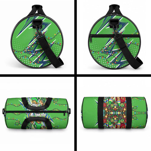 Personalized Canberra Raiders Rugby Christmas Duffle Bag Holiday Mascot Graphic Art Festive Lights Bow