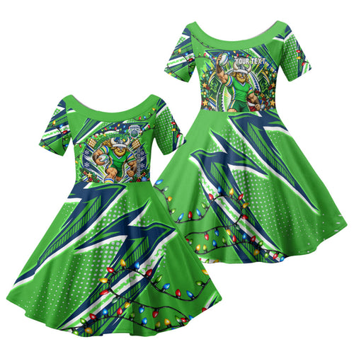 Personalized Canberra Raiders Rugby Christmas Family Matching Mermaid Dress and Hawaiian Shirt Holiday Mascot Graphic Art Festive Lights Bow