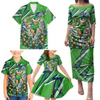 Personalized Canberra Raiders Rugby Christmas Family Matching Puletasi and Hawaiian Shirt Holiday Mascot Graphic Art Festive Lights Bow