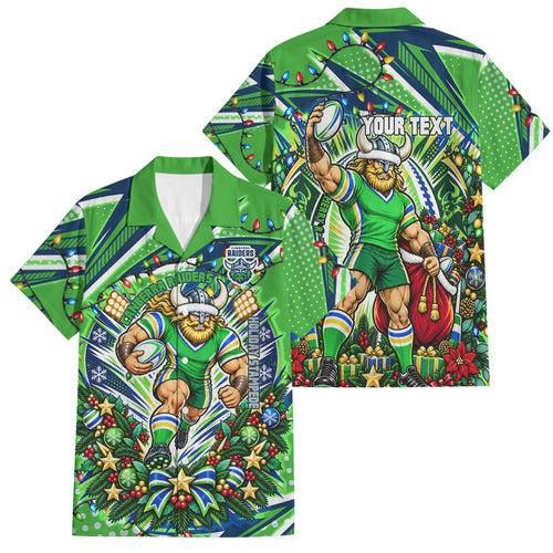 Personalized Canberra Raiders Rugby Christmas Family Matching Summer Maxi Dress and Hawaiian Shirt Holiday Mascot Graphic Art Festive Lights Bow