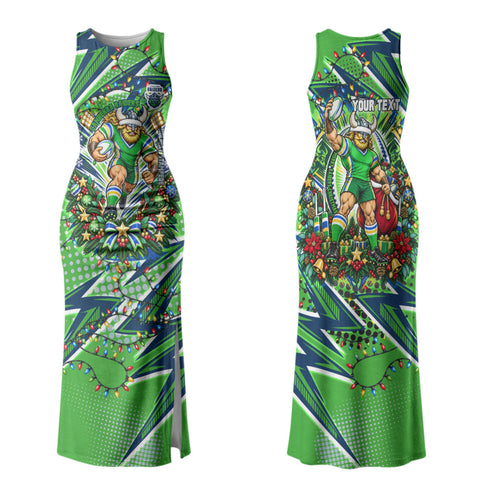Personalized Canberra Raiders Rugby Christmas Family Matching Tank Maxi Dress and Hawaiian Shirt Holiday Mascot Graphic Art Festive Lights Bow