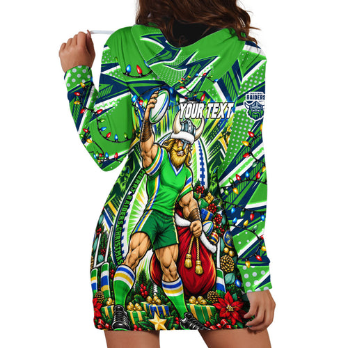 Personalized Canberra Raiders Rugby Christmas Hoodie Dress Holiday Mascot Graphic Art Festive Lights Bow