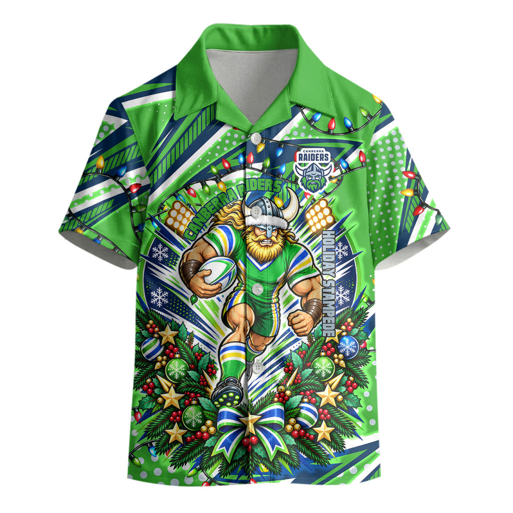 Personalized Canberra Raiders Rugby Christmas Kid Hawaiian Shirt Holiday Mascot Graphic Art Festive Lights Bow
