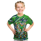 Personalized Canberra Raiders Rugby Christmas Kid T Shirt Holiday Mascot Graphic Art Festive Lights Bow