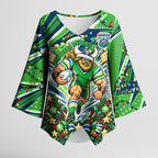 Personalized Canberra Raiders Rugby Christmas Kimono Sleeve Blouse Holiday Mascot Graphic Art Festive Lights Bow