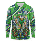 Personalized Canberra Raiders Rugby Christmas Long Sleeve Polo Shirt Holiday Mascot Graphic Art Festive Lights Bow