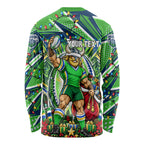 Personalized Canberra Raiders Rugby Christmas Long Sleeve Shirt Holiday Mascot Graphic Art Festive Lights Bow