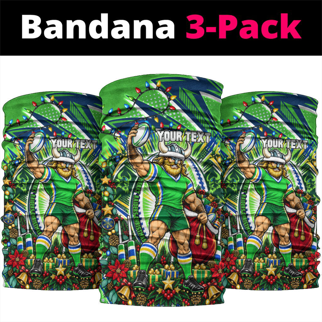 Personalized Canberra Raiders Rugby Christmas Neck Gaiter Holiday Mascot Graphic Art Festive Lights Bow