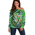 Personalized Canberra Raiders Rugby Christmas Off Shoulder Sweater Holiday Mascot Graphic Art Festive Lights Bow