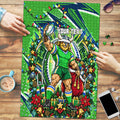 Personalized Canberra Raiders Rugby Christmas Puzzle Holiday Mascot Graphic Art Festive Lights Bow