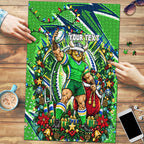 Personalized Canberra Raiders Rugby Christmas Puzzle Holiday Mascot Graphic Art Festive Lights Bow