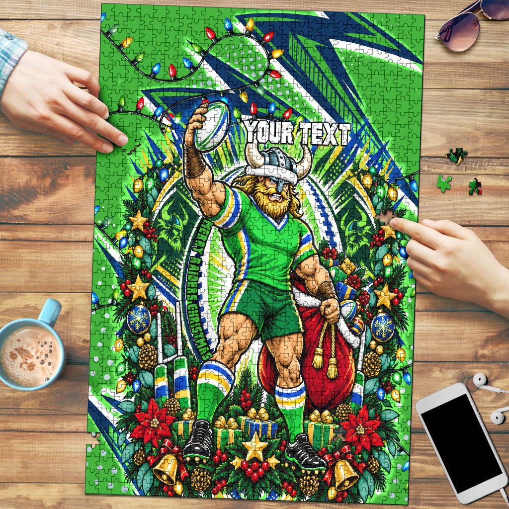 Personalized Canberra Raiders Rugby Christmas Puzzle Holiday Mascot Graphic Art Festive Lights Bow