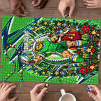 Personalized Canberra Raiders Rugby Christmas Puzzle Holiday Mascot Graphic Art Festive Lights Bow
