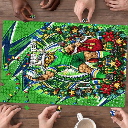 Personalized Canberra Raiders Rugby Christmas Puzzle Holiday Mascot Graphic Art Festive Lights Bow
