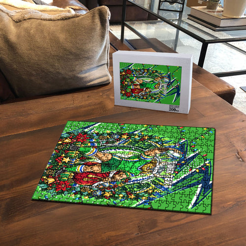 Personalized Canberra Raiders Rugby Christmas Puzzle Holiday Mascot Graphic Art Festive Lights Bow