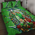 Personalized Canberra Raiders Rugby Christmas Quilt Bed Set Holiday Mascot Graphic Art Festive Lights Bow