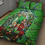 Personalized Canberra Raiders Rugby Christmas Quilt Bed Set Holiday Mascot Graphic Art Festive Lights Bow