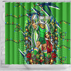 Personalized Canberra Raiders Rugby Christmas Shower Curtain Holiday Mascot Graphic Art Festive Lights Bow