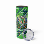 Personalized Canberra Raiders Rugby Christmas Skinny Tumbler Holiday Mascot Graphic Art Festive Lights Bow