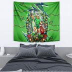 Personalized Canberra Raiders Rugby Christmas Tapestry Holiday Mascot Graphic Art Festive Lights Bow