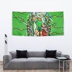 Personalized Canberra Raiders Rugby Christmas Tapestry Holiday Mascot Graphic Art Festive Lights Bow